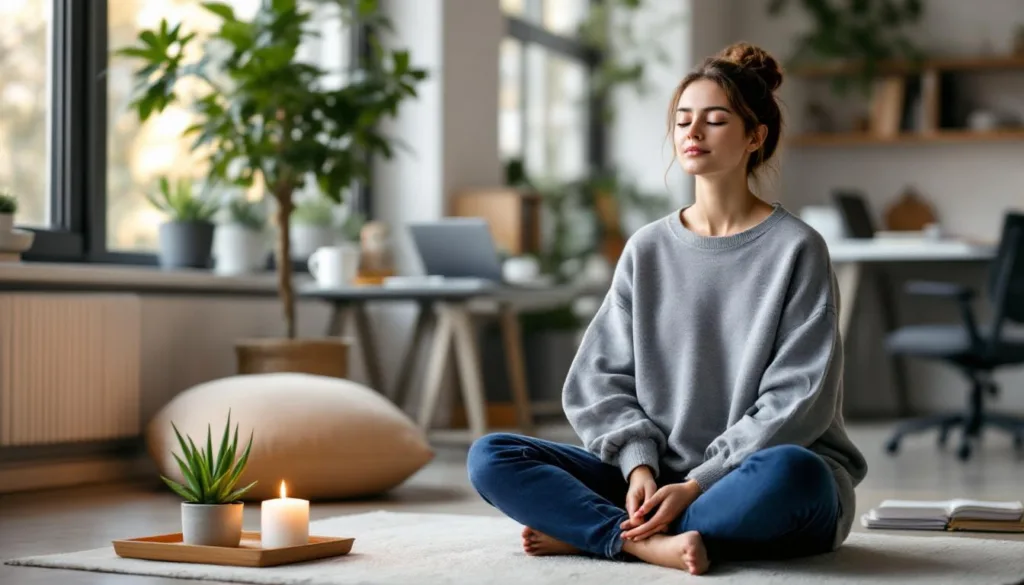 erfahren sie, wie eine junge frau durch meditation effektiv beruflichen stress abbaut und mehr gelassenheit im alltag findet.